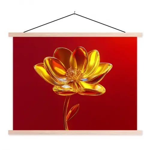 Bloem - Goud - Glazen textielposter latten blank klein -3d