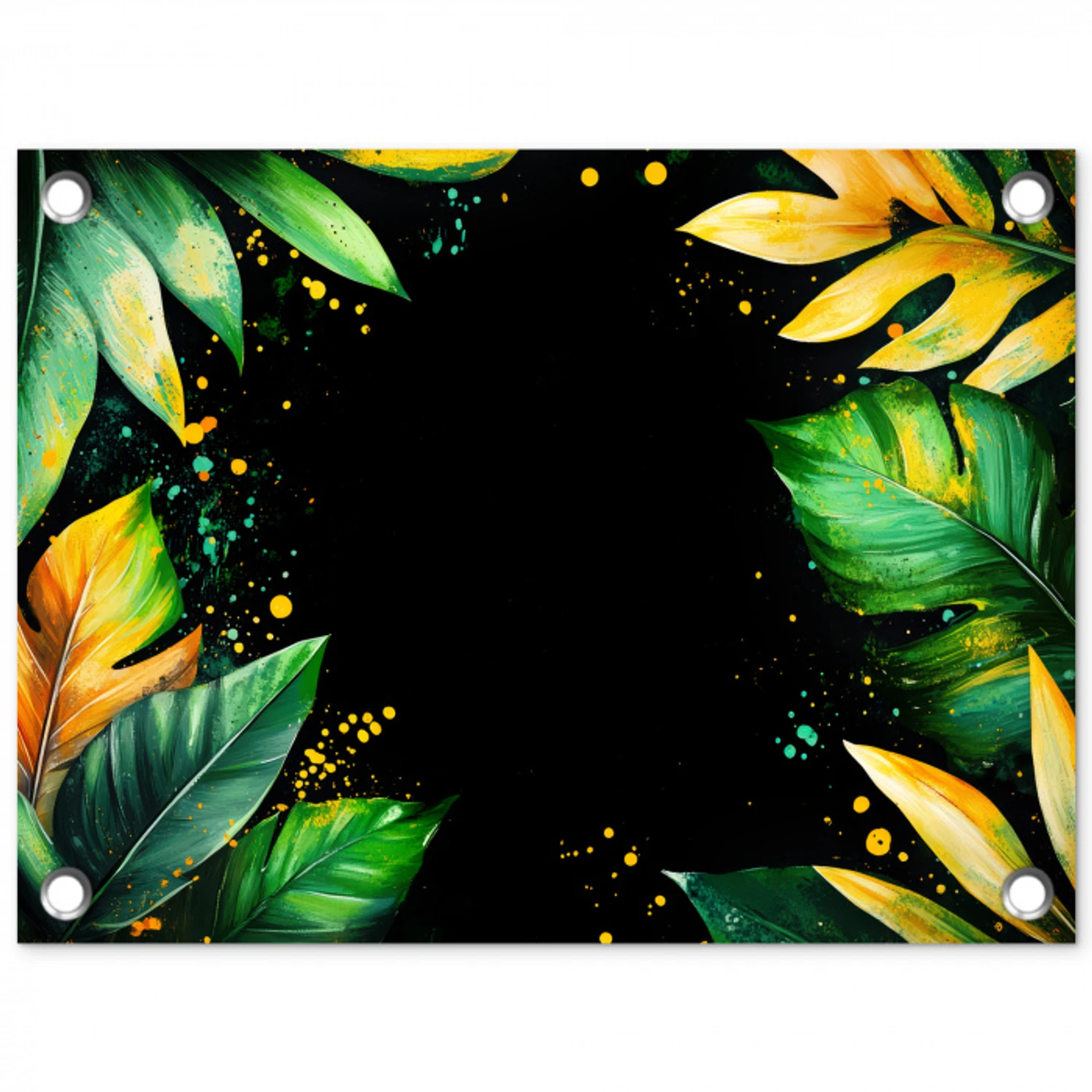 Bladeren - Groen - Geel - Verf - Jungle tuinposter los doek klein -3d