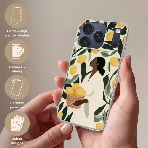 Vrouw - Mand - Citroenen - Bladeren Telefoonhoesje iPhone 17 Pro klein -sfeer3_NL