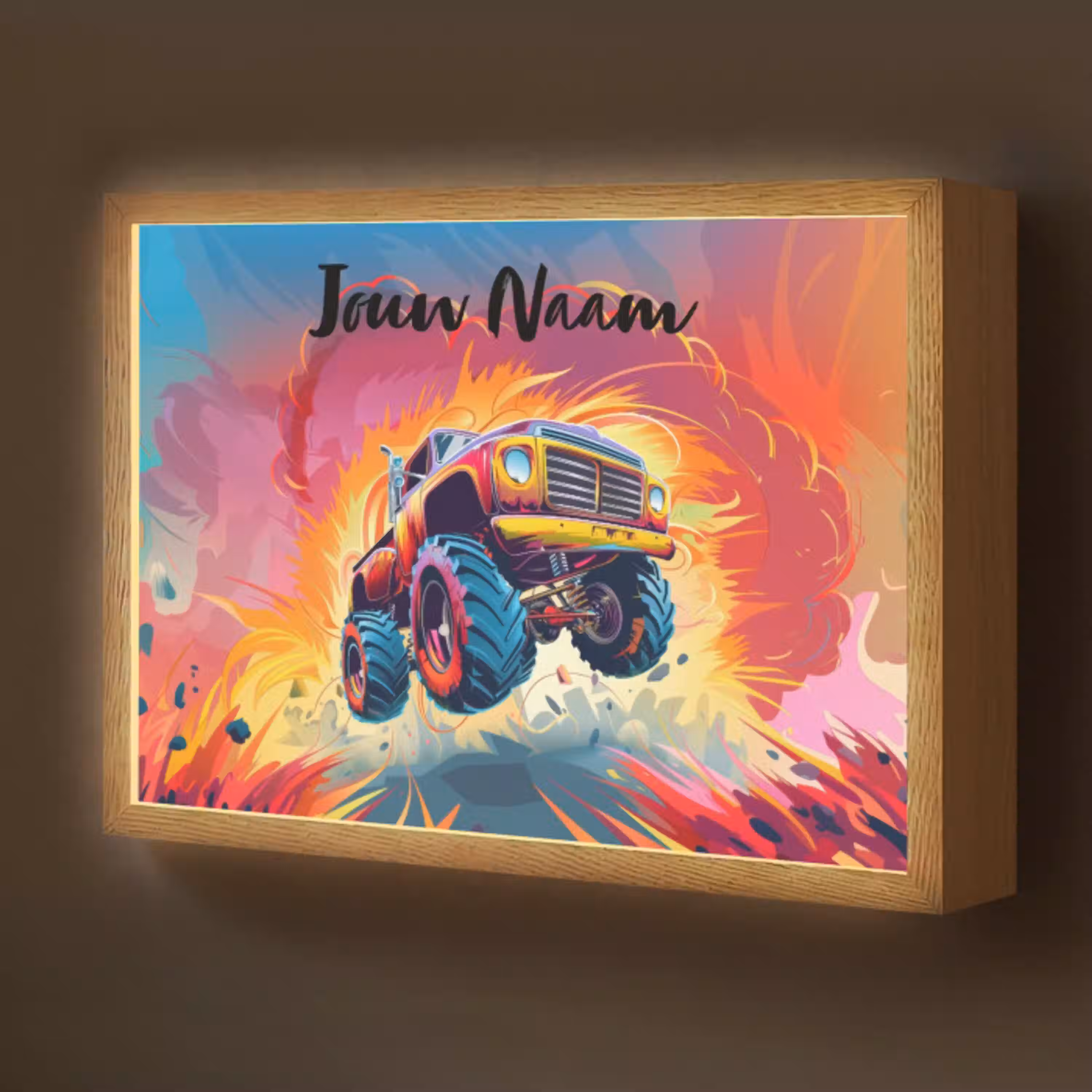 Monstertruck - Auto - Jongens - Kleurrijk Light Box met batterij (Wandlamp kind) middel -z3d_website