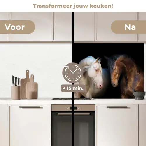 Paard - Dieren - Zwart keuken achterwand 2 middel -voor-na2_NL