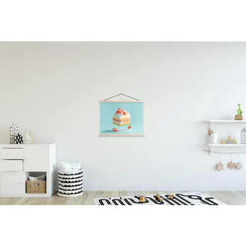 Slagroom - Taart - Blauw - Eten textielposter latten blank klein -kinderkamer