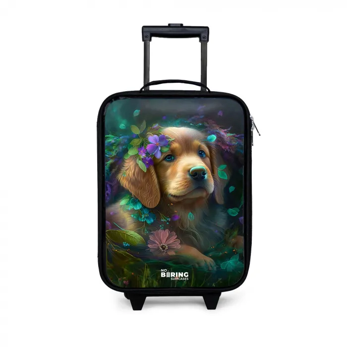 Bruine hond tussen de bloemen Kinderkoffer - Zwart klein -3d