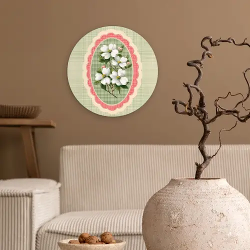 Bloemen - Illustratie - Geruit - Groen Wandcirkel plexiglas klein -sfeer1