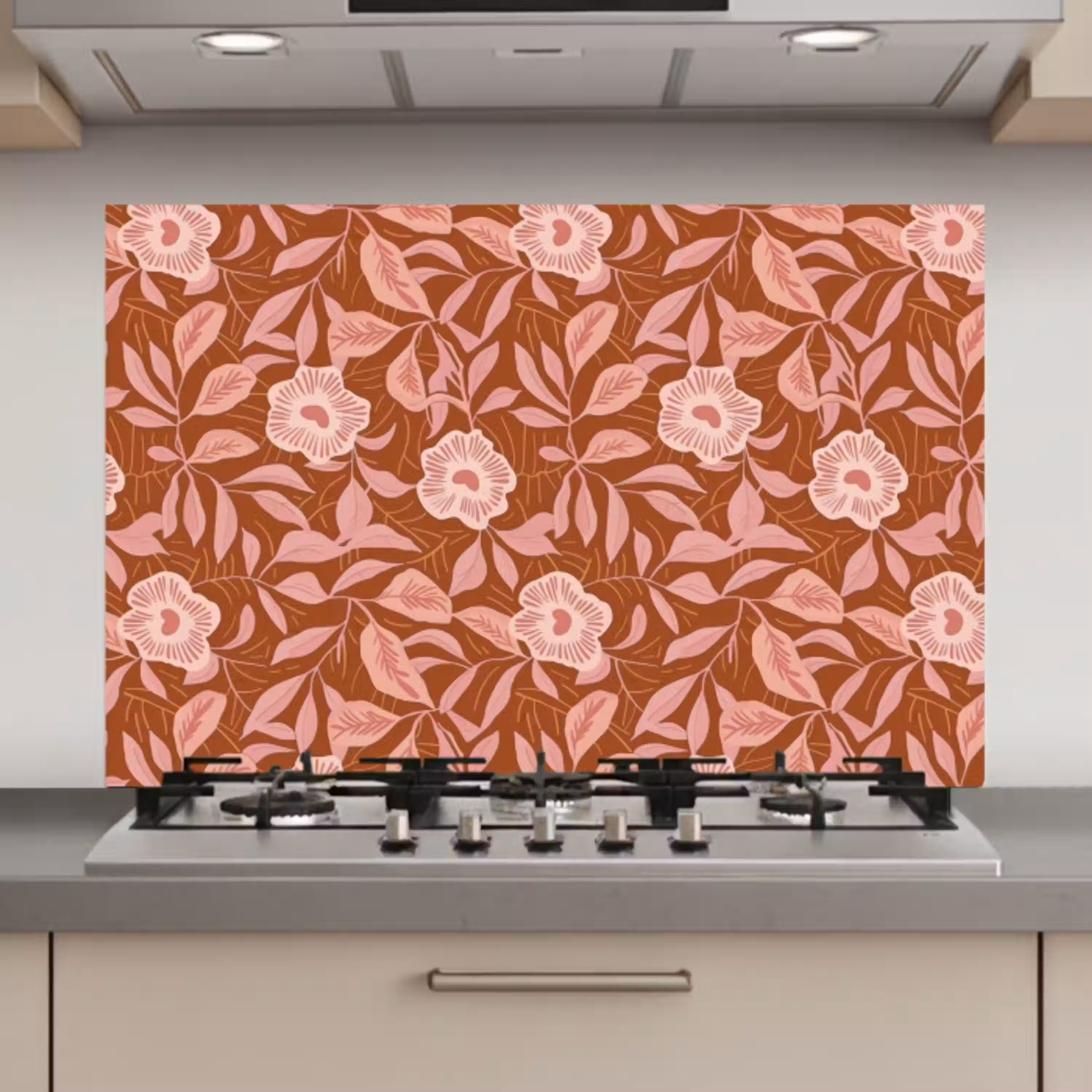 Patroon - Bladeren - Terracotta keuken achterwand spatscherm klein 900 -3d_website