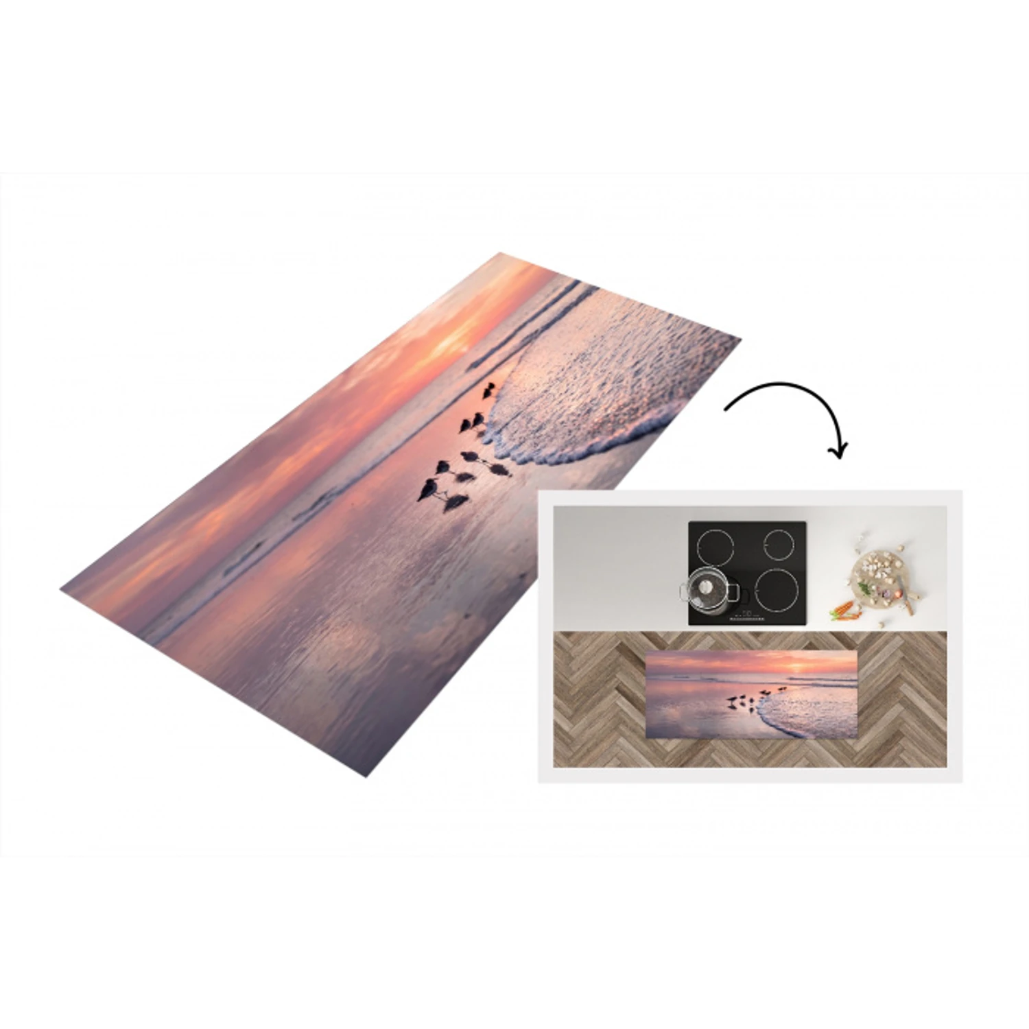 Meeuwen - Strand - Zee - Roze Keukenloper - keukenmat middel -3d