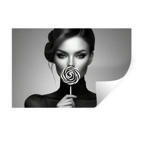Vrouw - Lolly - Zwart Muursticker klein -3d