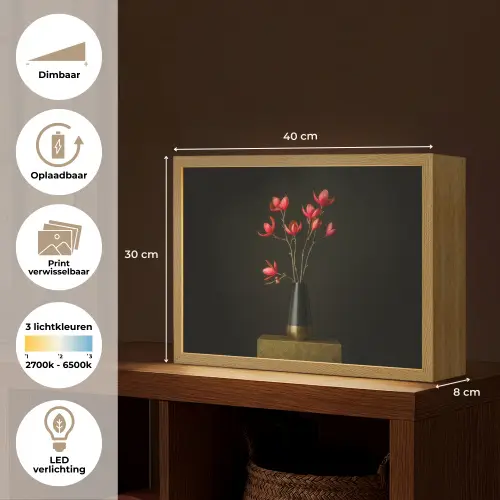 Rode - Bloemen - Vaas Light Box met batterij (Wandlamp) middel -USP_websiteoverzichtNL