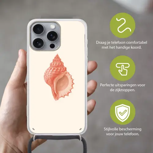 Schelp - Roze - Structuur Hoesje iPhone 16 Pro Max met koord klein -sfeer2_NL
