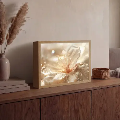 Bloem - Wit - Glitter - Goud - Modern Light Box met batterij (Wandlamp) middel -sfeer2