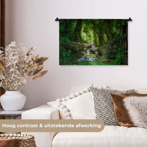 Jungle - Stenen - Water - Natuur - Planten Wandkleed katoen klein -sfeer1