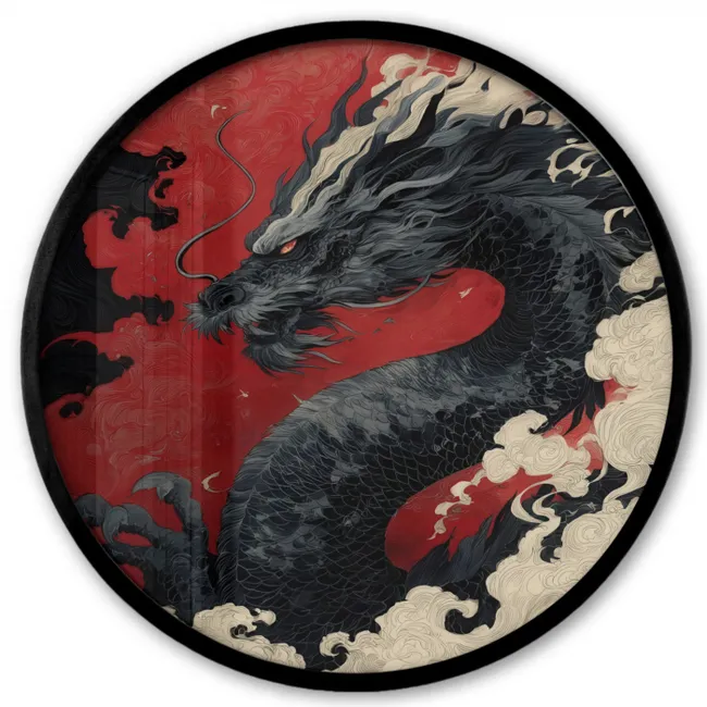 Zwarte draak - Rookwolken - Rood Fotolijst rond zonder passe partout klein -3d