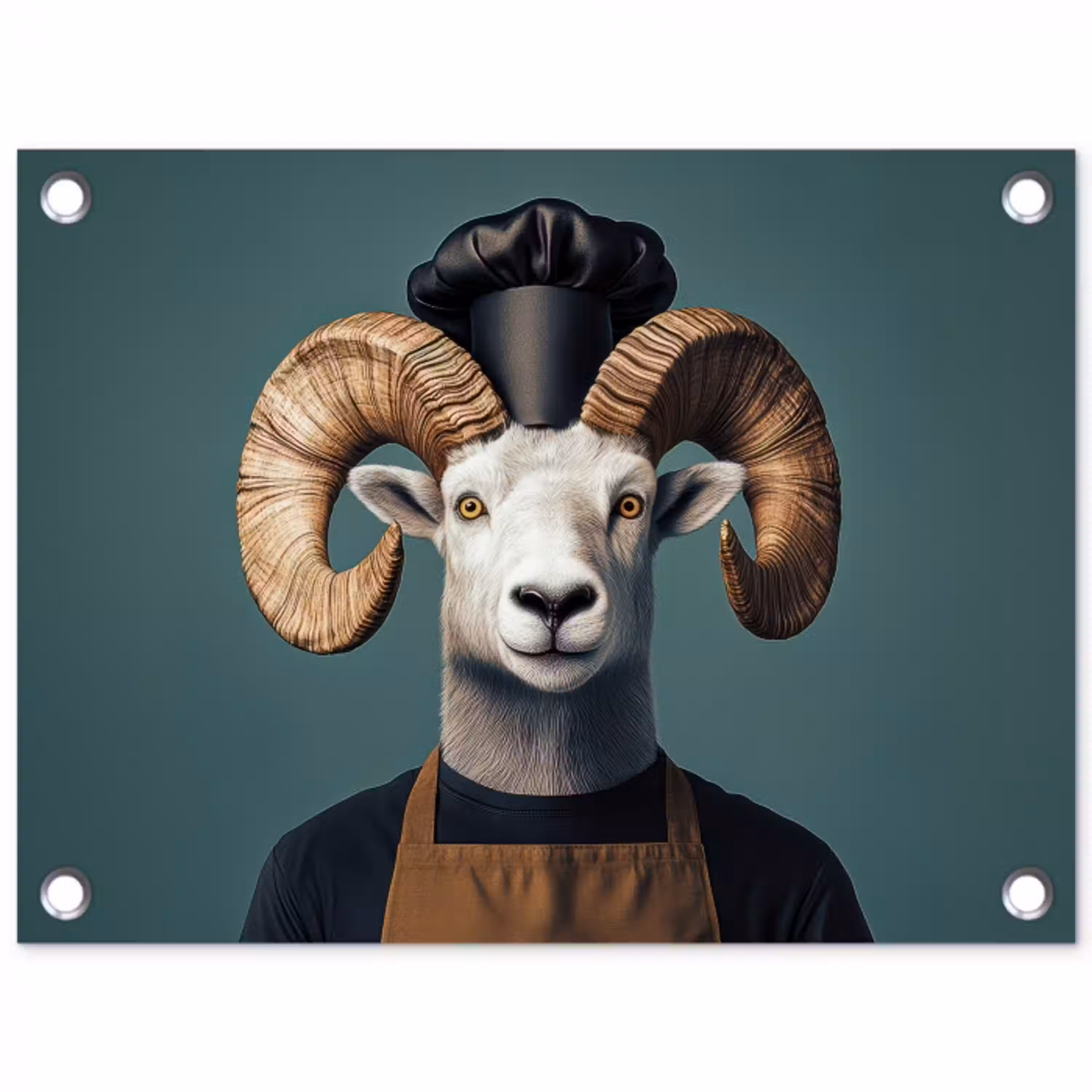 Geit - Hoorns - Kokskleding tuinposter los doek klein -3d