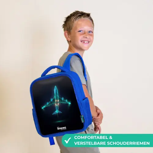Lichtgevend vliegtuig Kinderrugzak - Blauw middel -sfeer3_NL