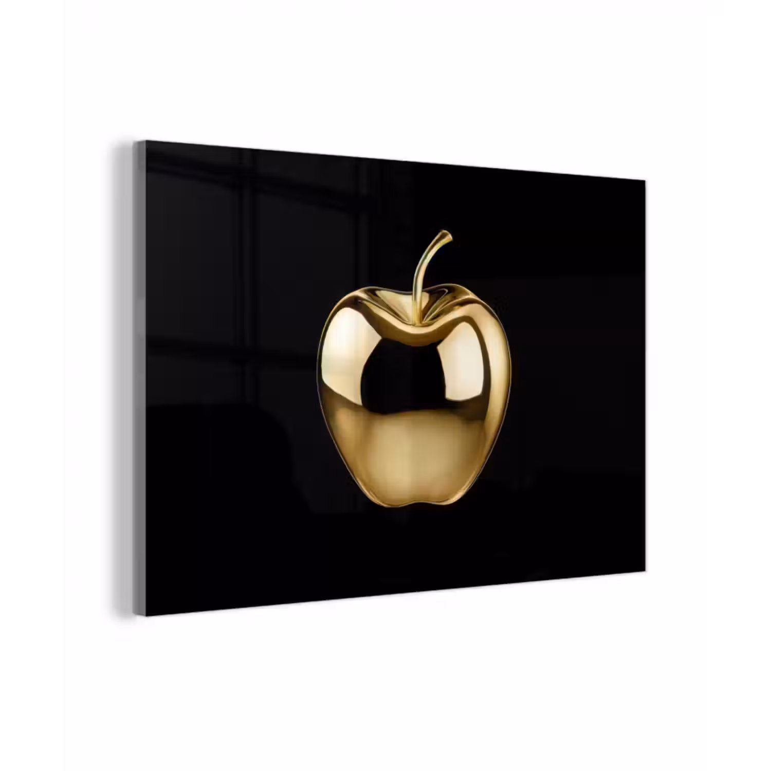 Glas schilderij - Appel - Goud - Chrome - Zwart
