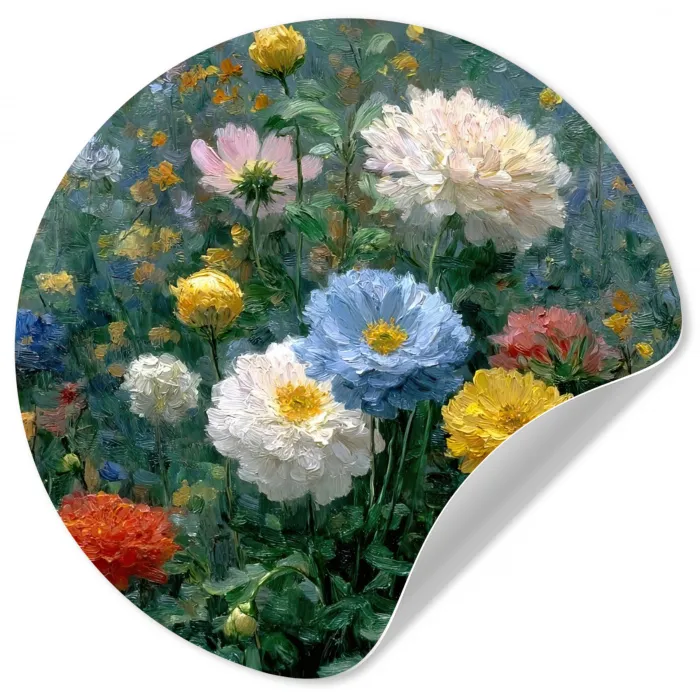 Close-up - Veld - Bloemen - Kleurrijk Wandcirkel behangsticker klein -3d