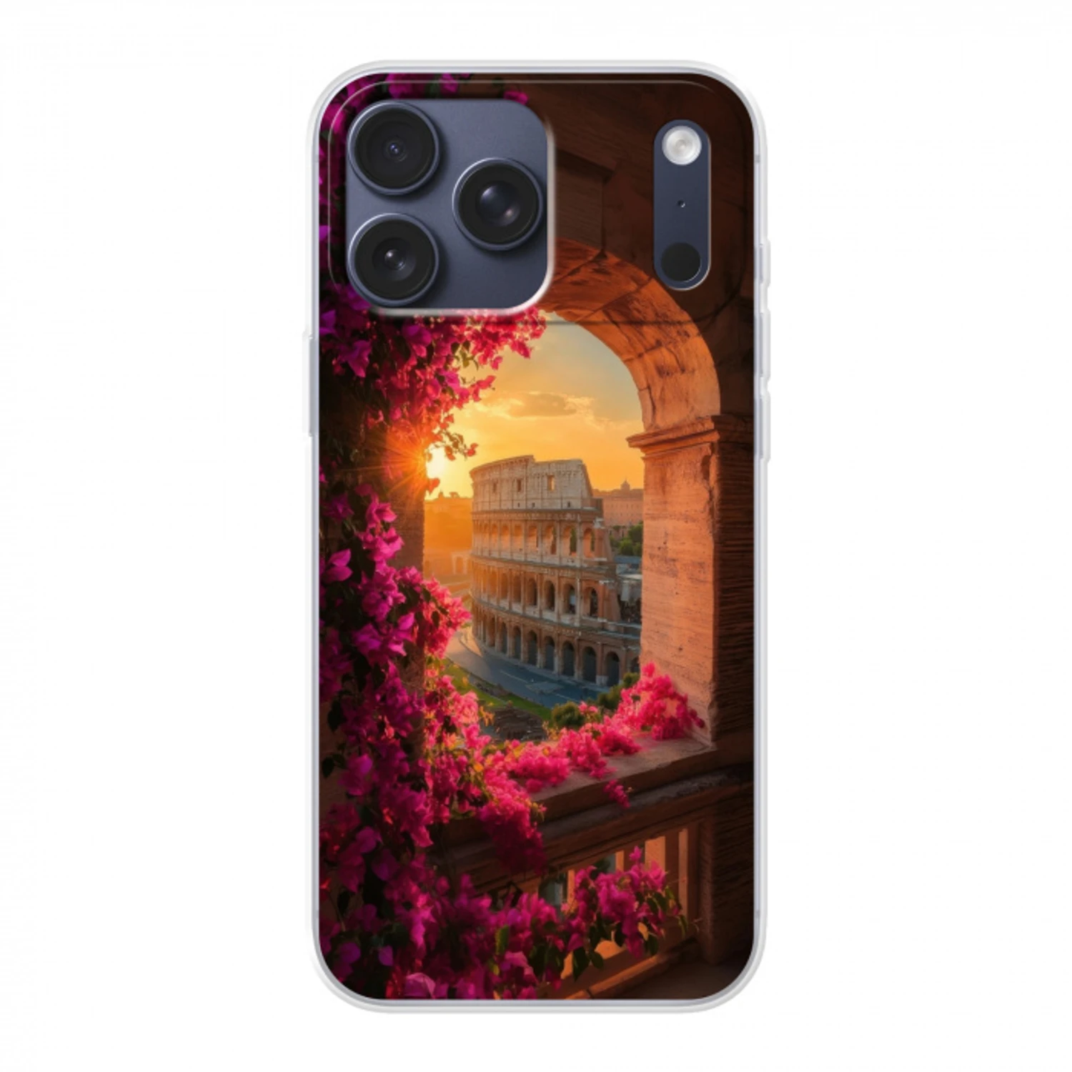 Colosseum - Rome - Roze Bloemen Telefoonhoesje iPhone 17 Pro Max klein -3d
