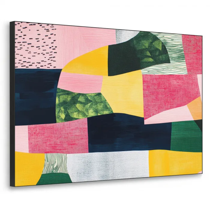 Abstract - Roze - Lappen - Vormen - Geel Textielframe zwart klein -3d