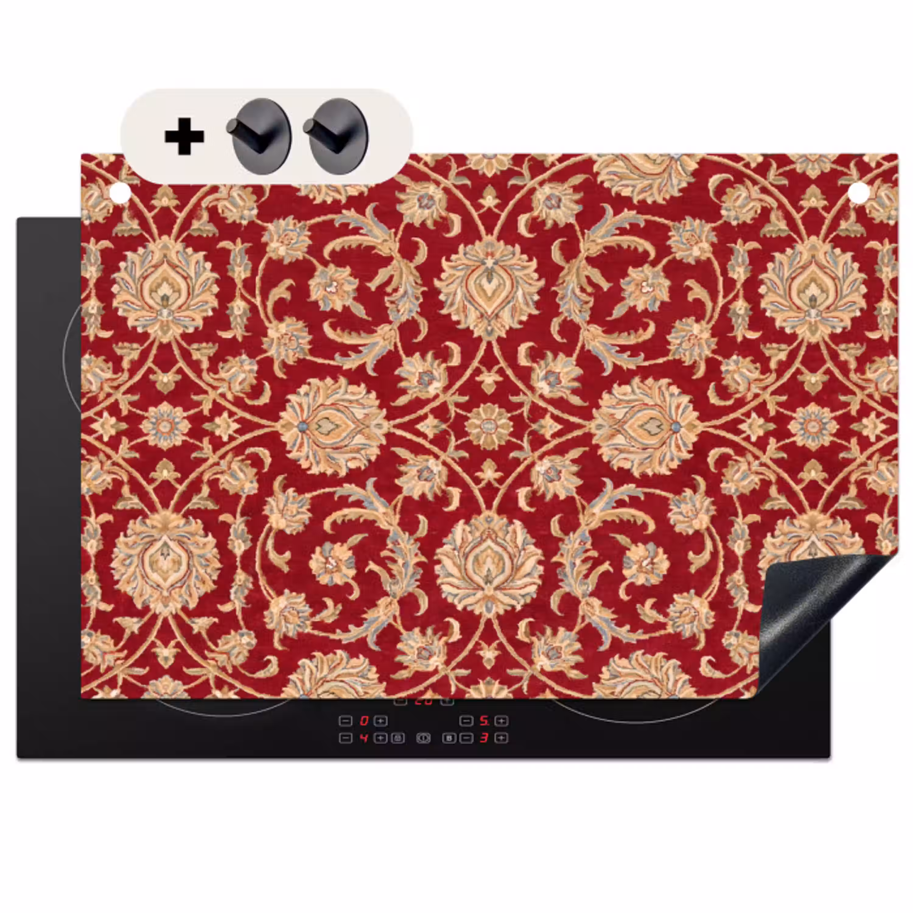 Patroon - Bloem - Klassiek - Oosters - Rood Inductie beschemer met haakjes klein -3d