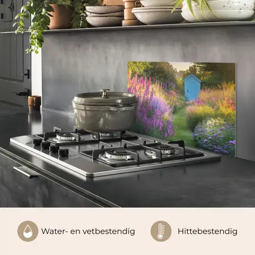 Tuinhuisje - Blauw - Bloemen keuken achterwand spatscherm klein -usp_NL