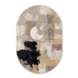 Abstract - Cirkel - Modern - Beige - Zwart - Minimalistisch Wandcirkel Ovaal Aluminium middel -3d