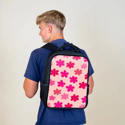 Bloemen - Patroon - Roze Rugzak - Zwart middel -sfeer8