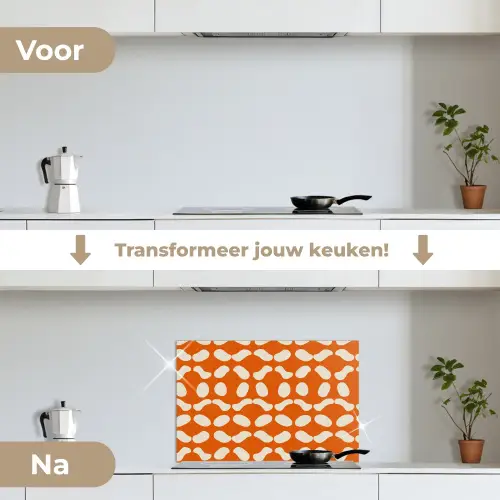 Oranje - Organische vormen - Wit keuken achterwand spatscherm klein 900 -voor_na_NL