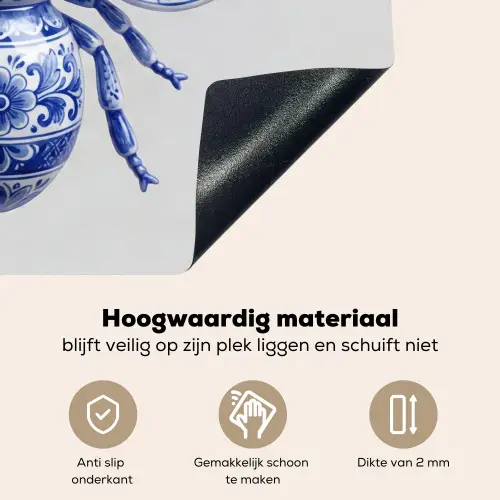 Bij - Modern - Delfts - Blauw Inductie beschemer met haakjes klein -ky-onderkant-nl