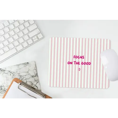 Focus on the good - Strepen - Roze - Smiley muismat rubber klein -witbureau