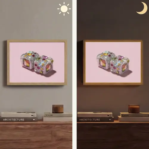 Sushi - Rolletjes - Steentjes - Kleurrijk Light Box met batterij (Wandlamp) middel -sfeer3