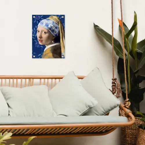 Meisje met de parel - Delfts blauw - Vermeer - Bloemen - Schilderij - Oude meesters tuinposter los doek klein -sfeer7