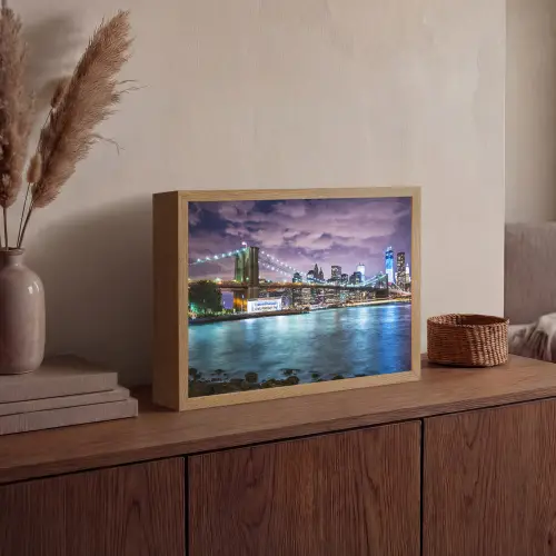 New York - Skyline - Stad - Kleuren Light Box met batterij (Wandlamp) middel -sfeer2