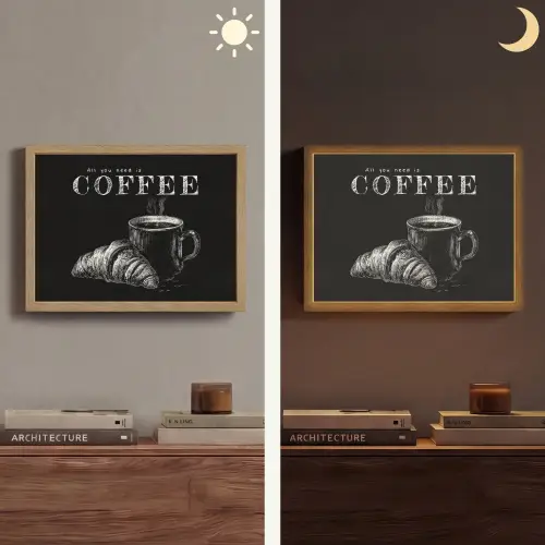 Koffie - Croissant - Tekst Light Box met batterij (Wandlamp) middel -sfeer3
