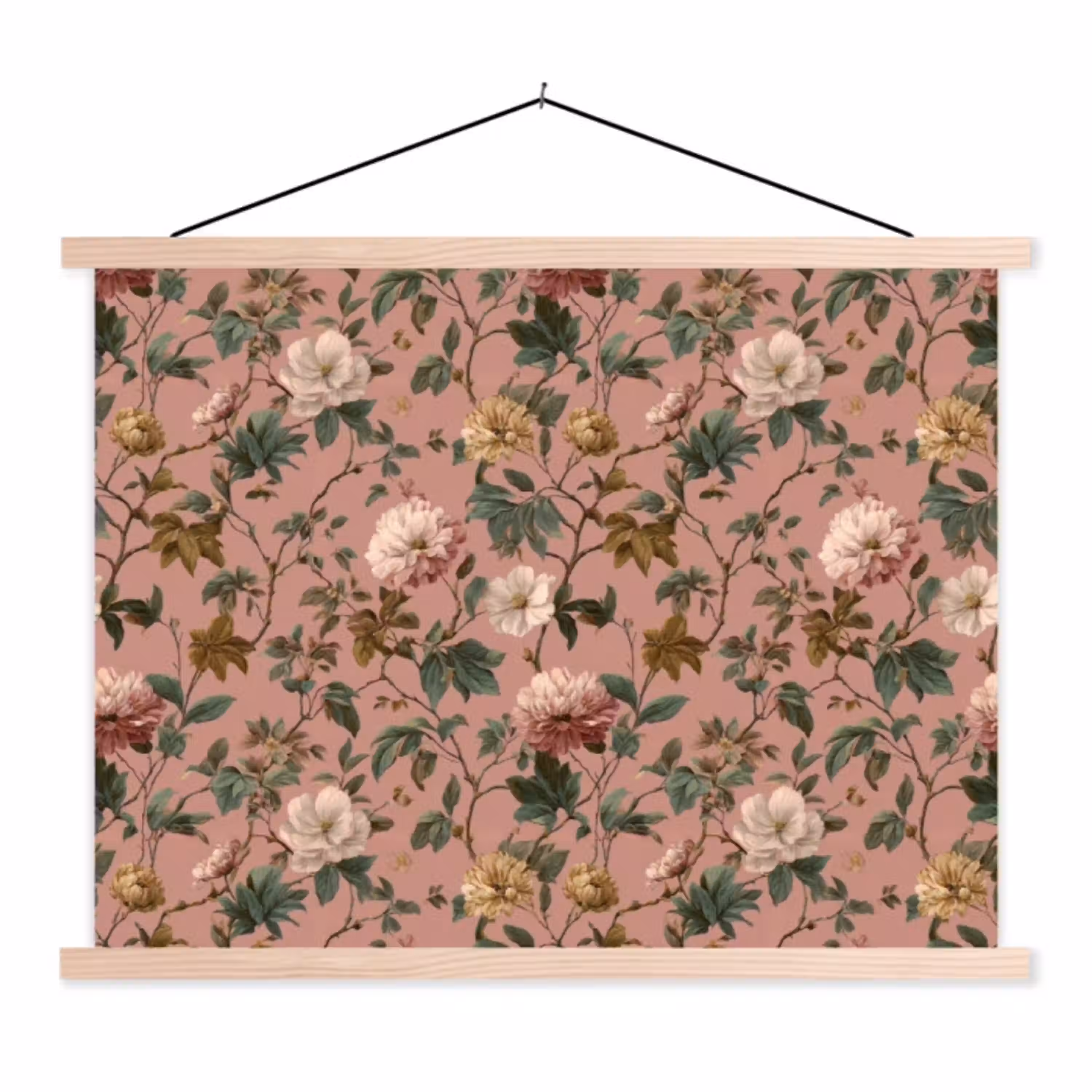 Bloemen - Klassiek - Roze textielposter latten blank klein 122 -3d