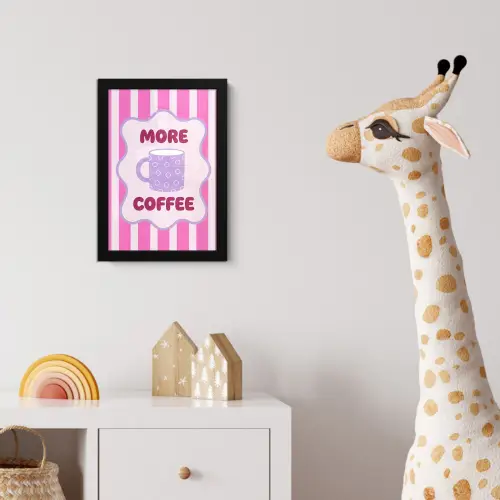 More coffee - Roze - Paars - Strepen - Mok fotolijst zwart zonder passe partout klein -usfeer4_kinderkamer