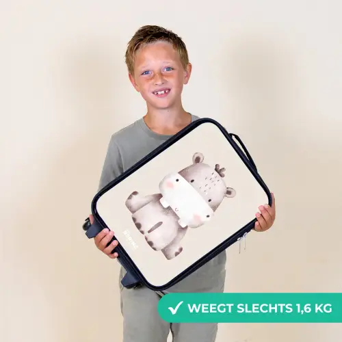 Nijlpaard op beige achtergrond illustratie Kinderkoffer - Zwart klein -sfeer4_NL