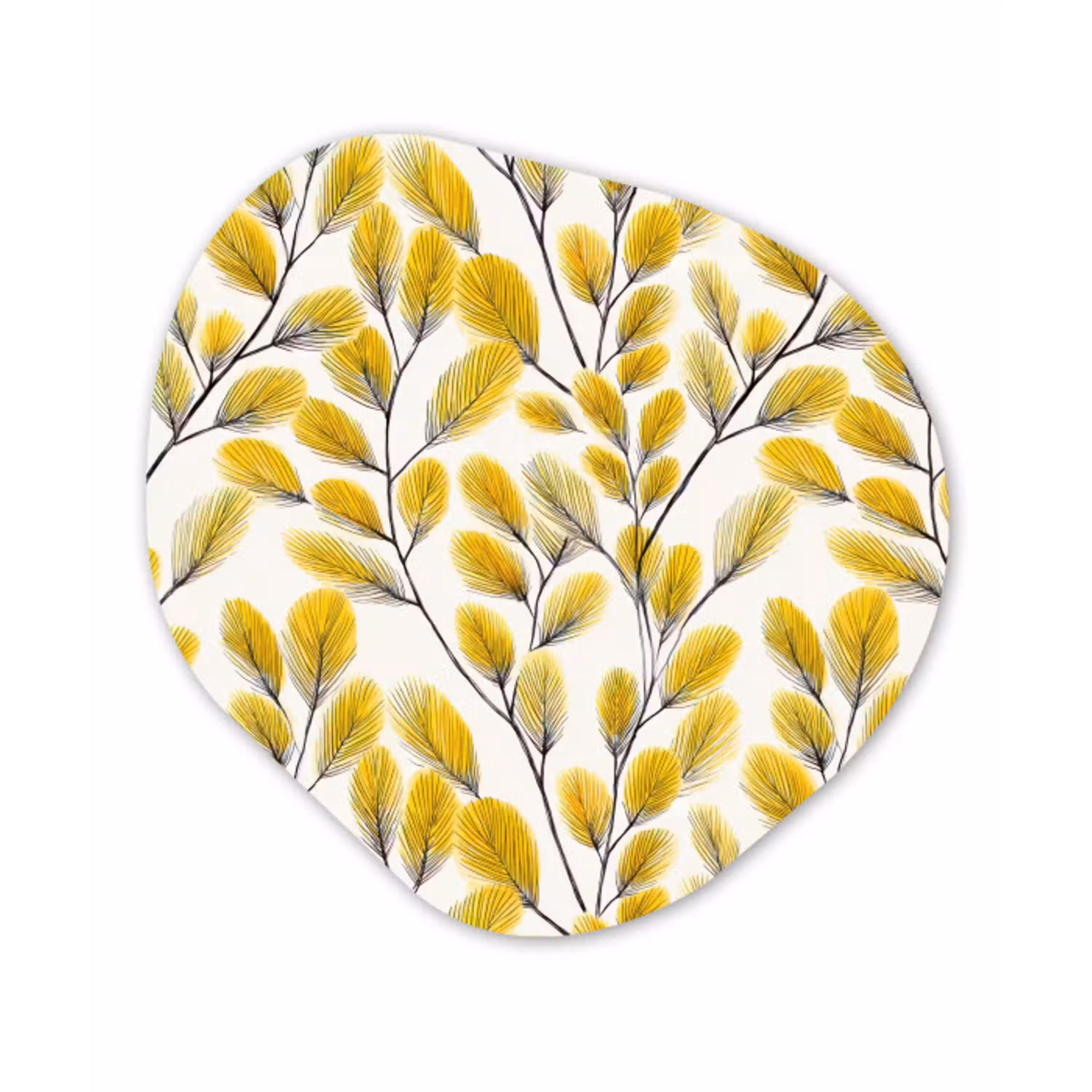 Bladeren - Botanisch - Elegant - Geel - Zwart Wandcirkel Organisch Aluminium middel 851 -3d