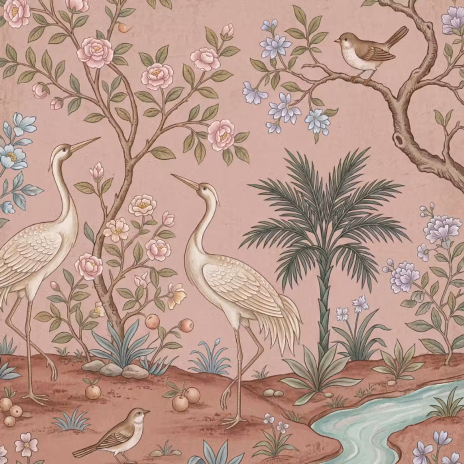 Behang - Nostalgisch - Reigers - Roze