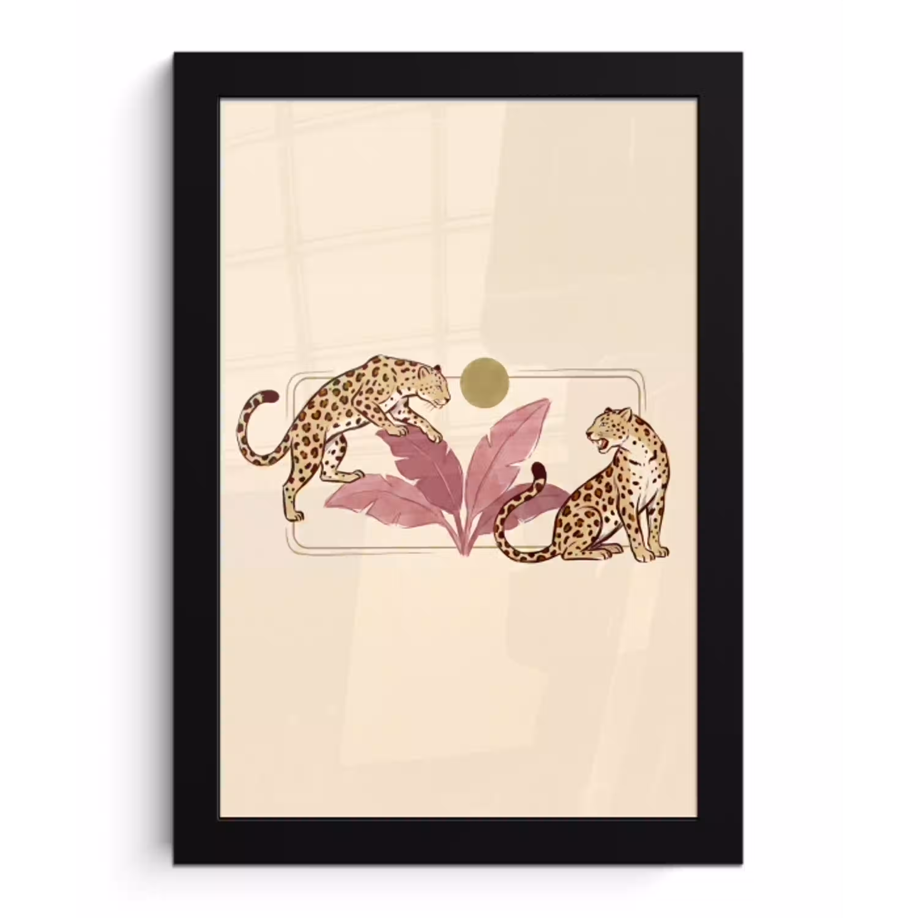 Dieren - Kat - Jungle - Illustratie - Beige fotolijst zwart zonder passe partout klein -3d