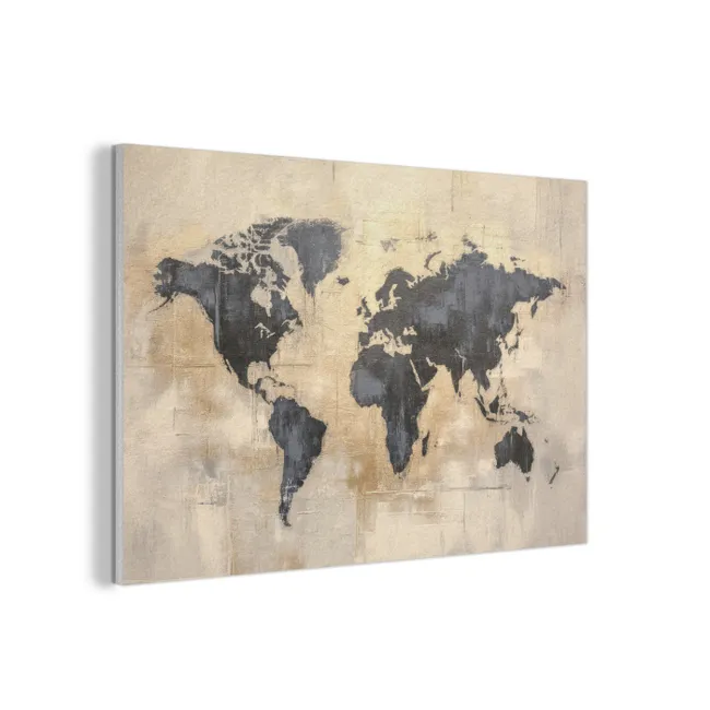 Akoestisch schilderij - Wereldkaart - Goud - Zwart - Abstract
