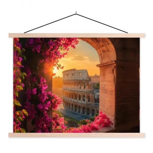 Colosseum - Rome - Roze Bloemen textielposter latten blank klein -3d