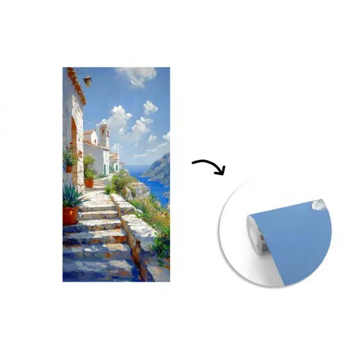 Trap - Huizen - Berglandschap - Zee fotobehang vinyl groot -3d