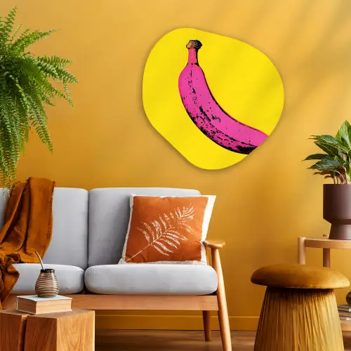 Banaan - Grafisch - Geel Wandcirkel Organisch Aluminium middel -sfeer4