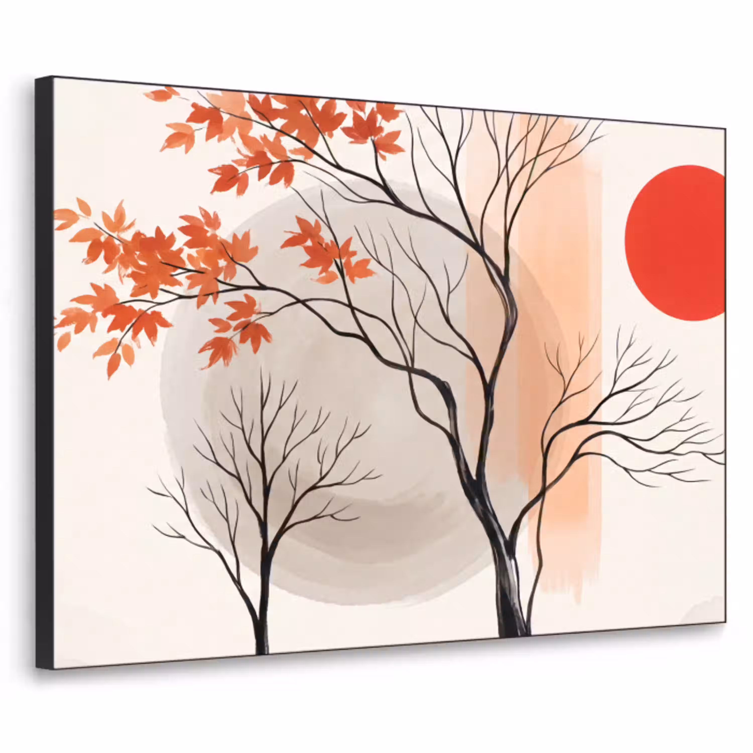 Boom - Rood - Abstract Textielframe zwart klein -3d