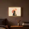 Katten - Zwart - Abstract - Cirkels Light Box met batterij (Wandlamp) middel -sfeer4