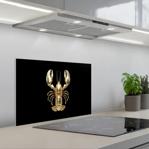 Kreeft - Goud - Textuur - Zwart keuken achterwand spatscherm klein -3d_schuin