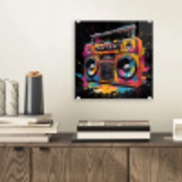 Radio - Graffiti - Box - Kleuren - Zwart plexiglas 5mm klein -sfeer1