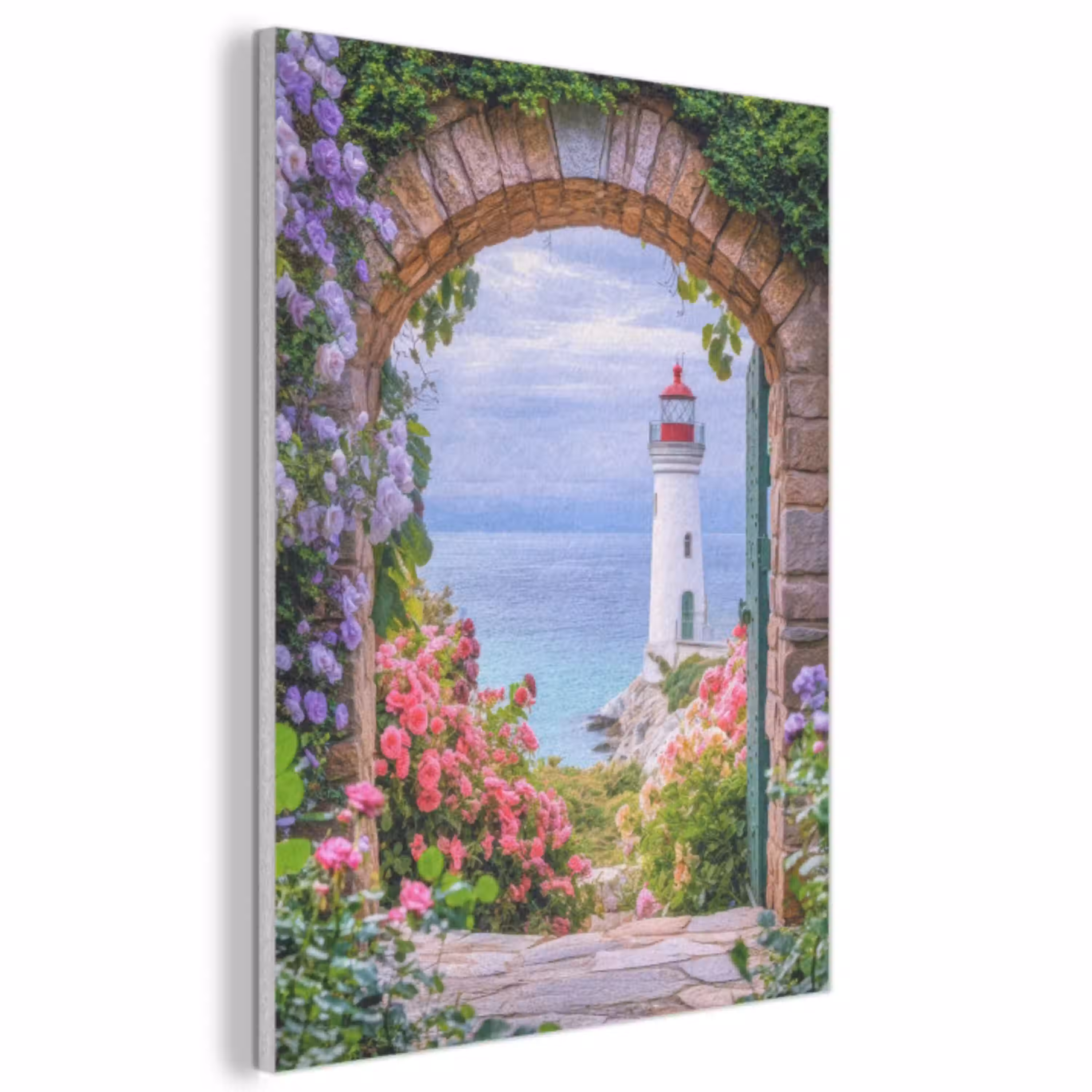 Doorkijk - Vuurtoren - Bloemen - Uitzicht PET vilt klein -3d