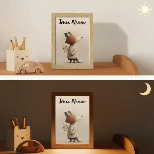 Vos - Gele bloemen - Minimalistisch Light Box met kabel (Kinderlampje) klein -sfeer3_kind