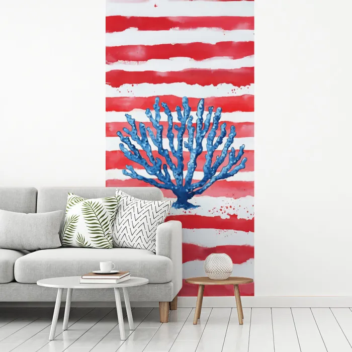 Koraal - Verfstructuur - Rood - Blauw fotobehang vinyl groot -woonkamer